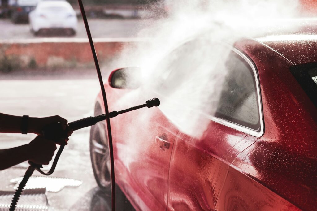 Beautiful red car washing